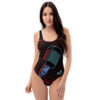 front of swiwsuit one piece with black color with microphone logo